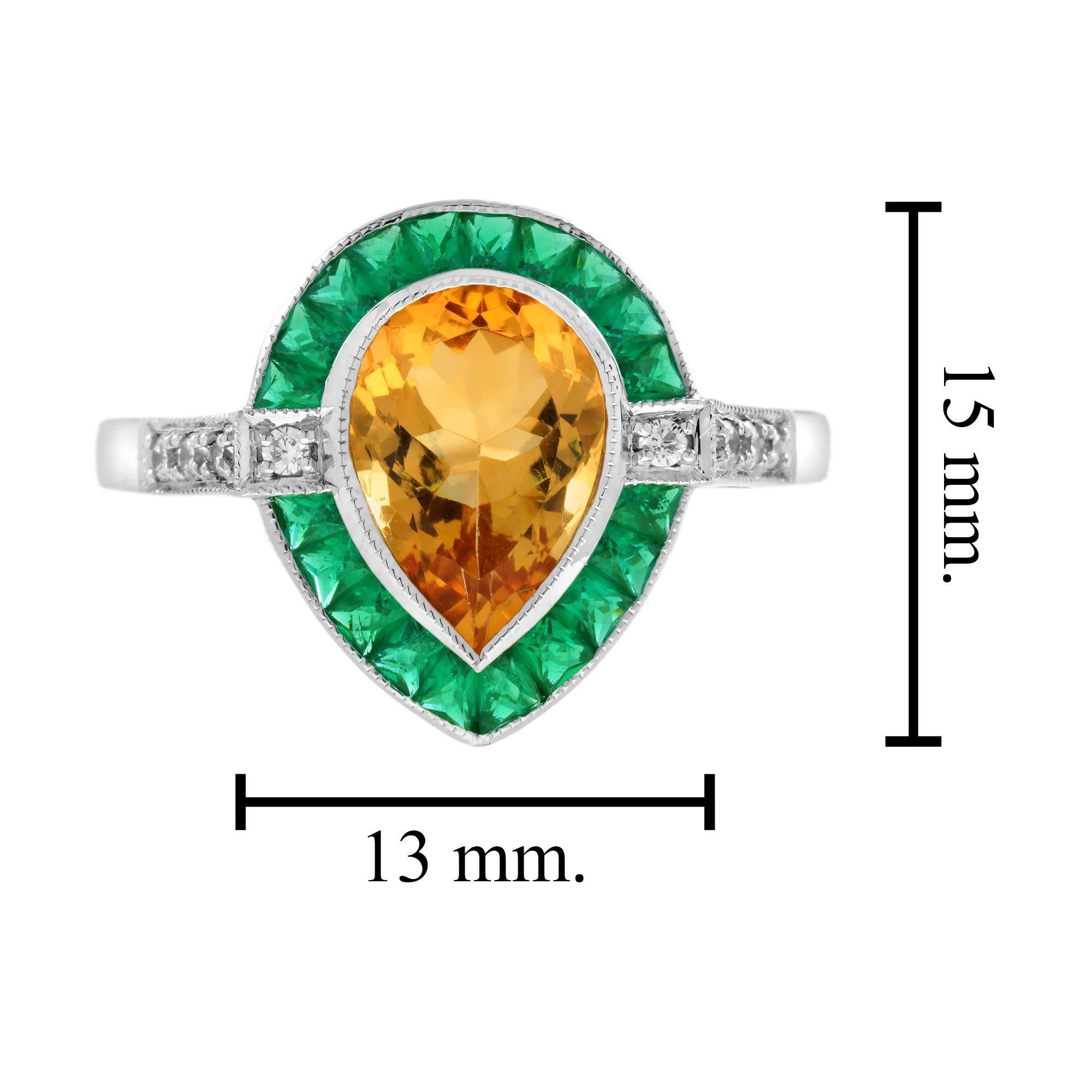 Anello di fidanzamento a goccia con smeraldo e diamante Citrino in oro bianco 14 carati in vendita 2