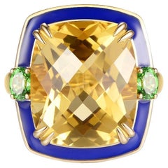 Anello cocktail con smeraldo citrino e smalto in oro giallo 14 carati