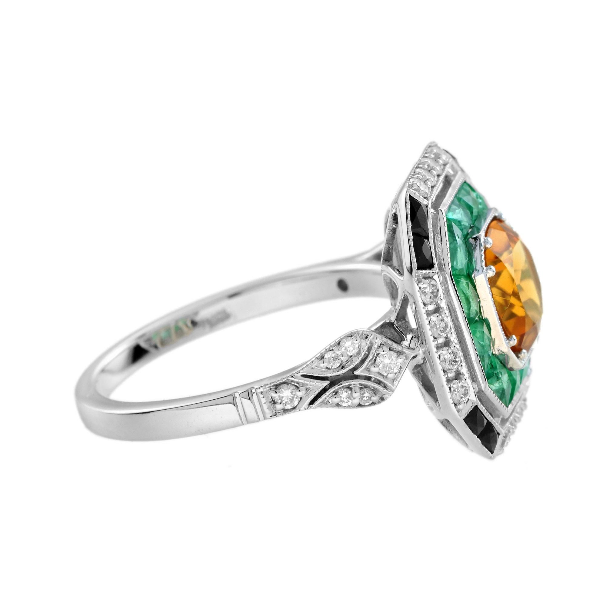 Citrin Smaragd Onyx und Diamant achteckige Form Verlobungsring in 14k Gold (Art déco) im Angebot