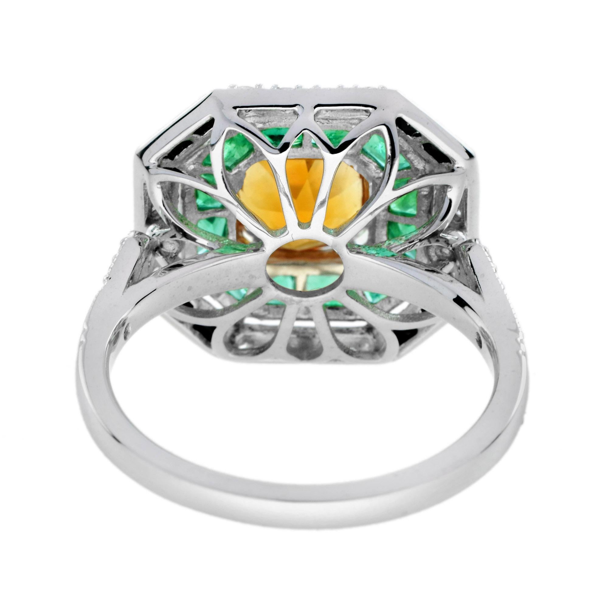 Citrin Smaragd Onyx und Diamant achteckige Form Verlobungsring in 14k Gold (Rundschliff) im Angebot