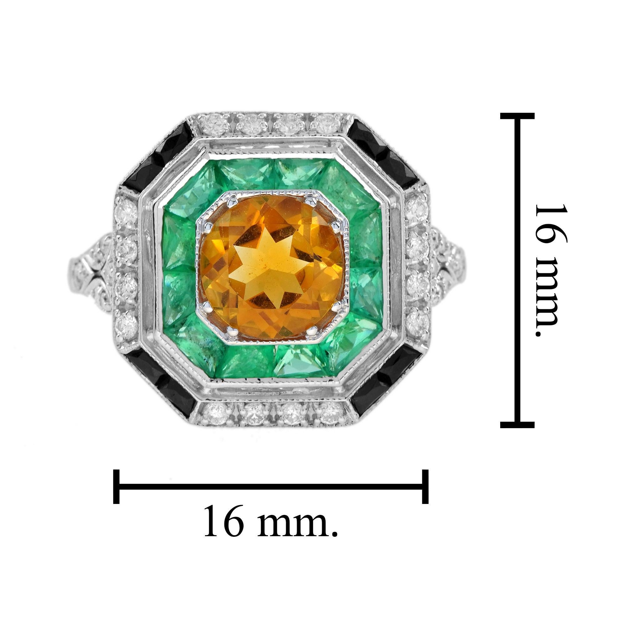 Citrin Smaragd Onyx und Diamant achteckige Form Verlobungsring in 14k Gold Damen im Angebot