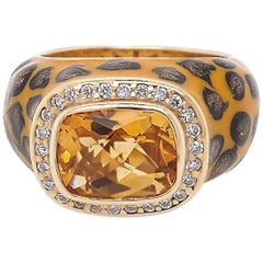 Citrine Enamel Leopard Cocktail Ring