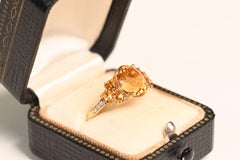 3 Carat Citrine Ring. Oval Cut Citrine Floral Cluster Diamond 18K Yellow Gold