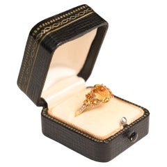 3 Carat Citrine Ring. Oval Cut Citrine Floral Cluster Diamond 18K Yellow Gold