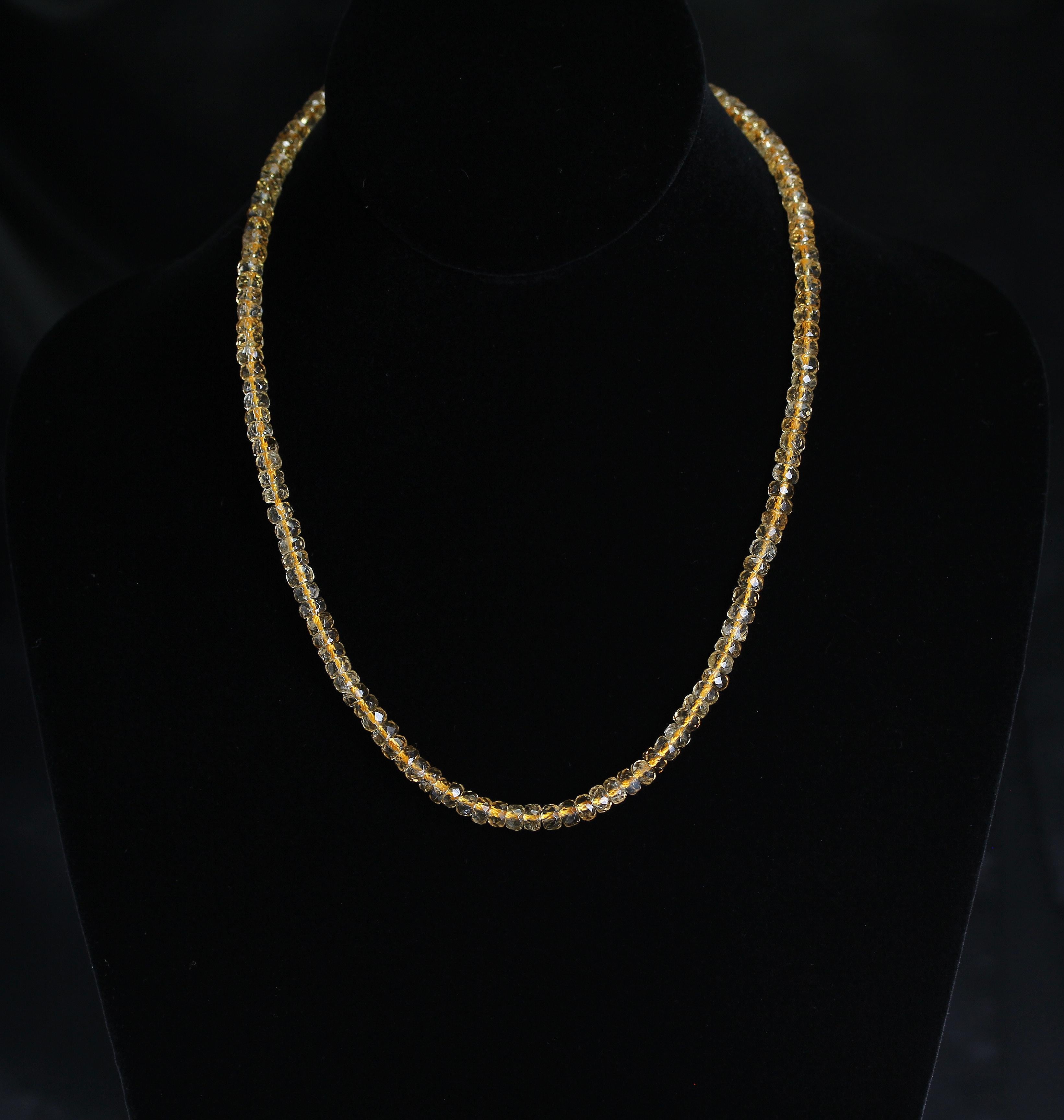 Genuine & Natural Citrine Faceted Beads Necklace  In Excellent Condition In New York, NY