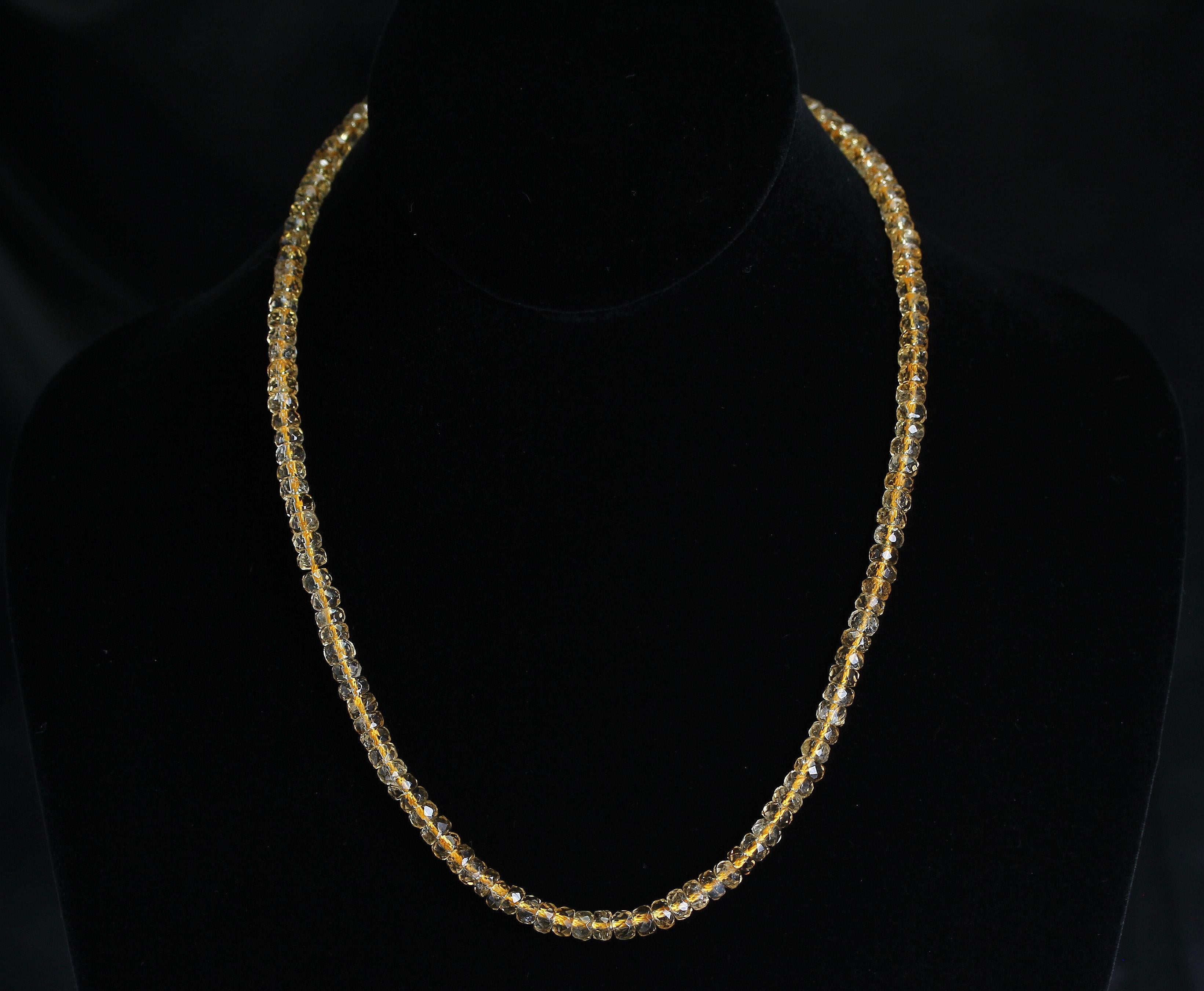 Women's or Men's Genuine & Natural Citrine Faceted Beads Necklace 