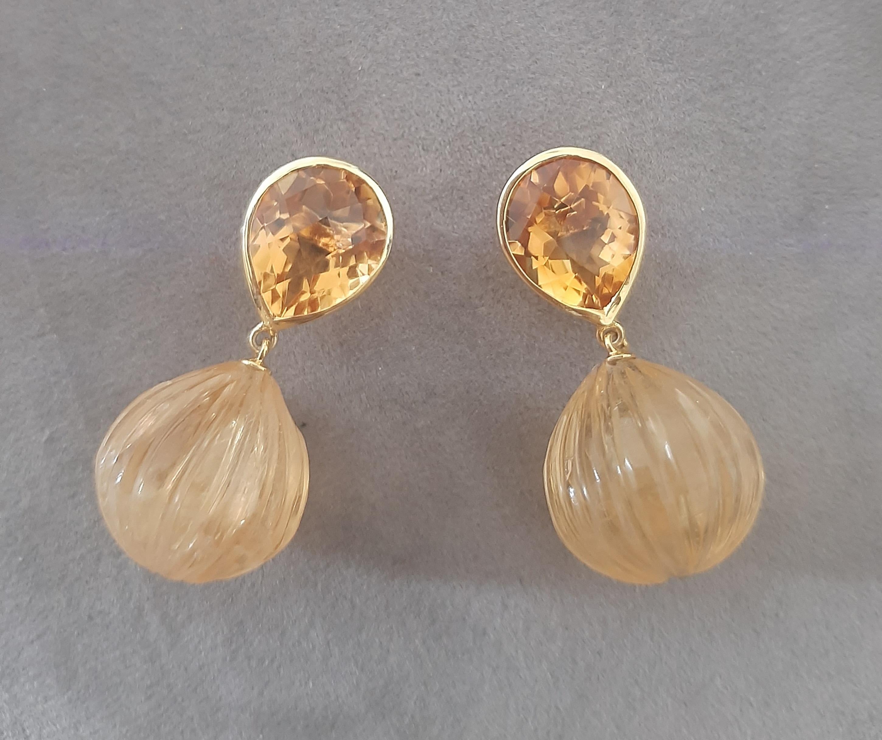 Citrin  Facettierte Birne Form geschnitzt Citrin Rund  Drops 14k Massiv Gelbgold im Angebot 4