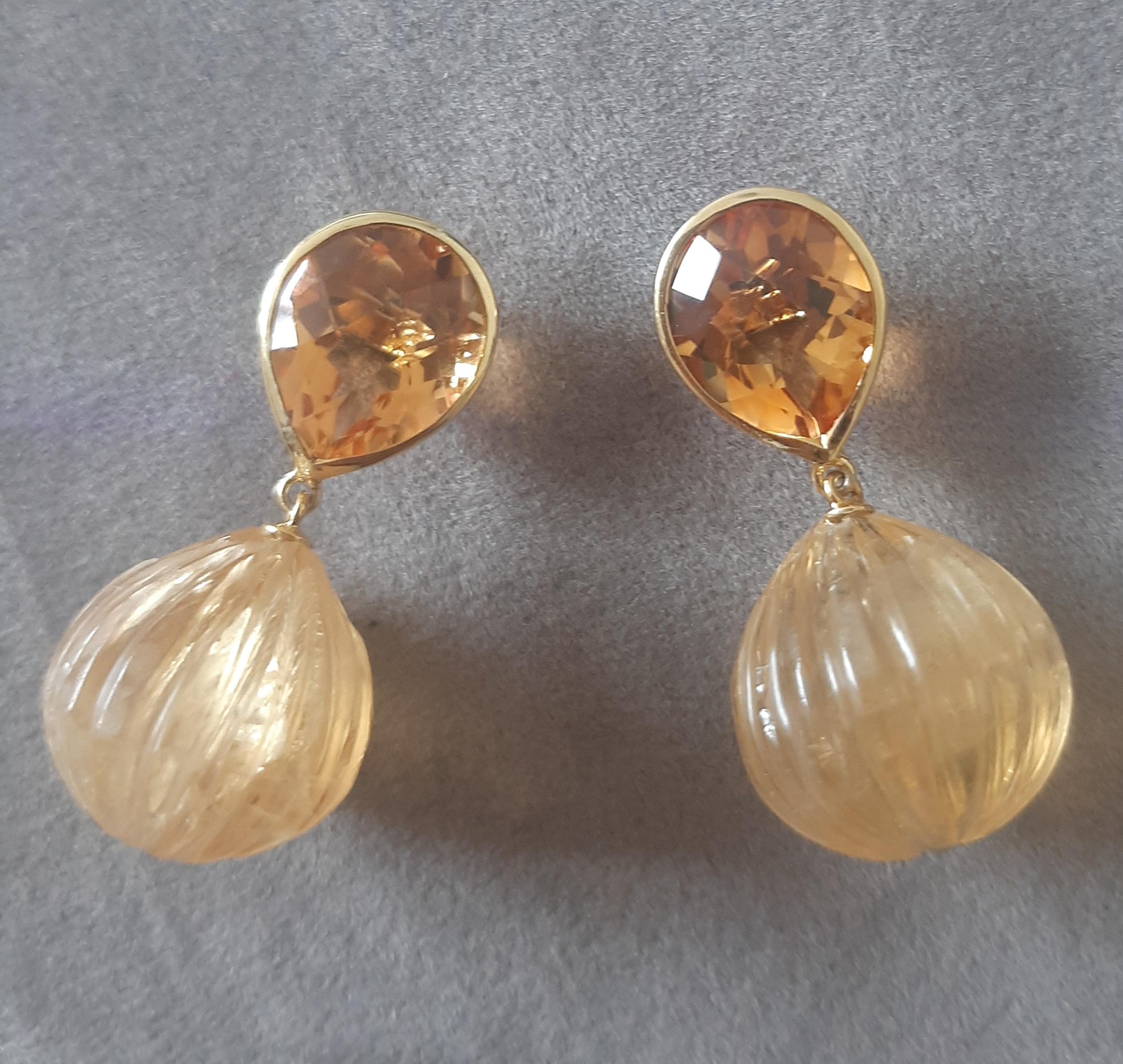 Citrin  Facettierte Birne Form geschnitzt Citrin Rund  Drops 14k Massiv Gelbgold im Angebot 5