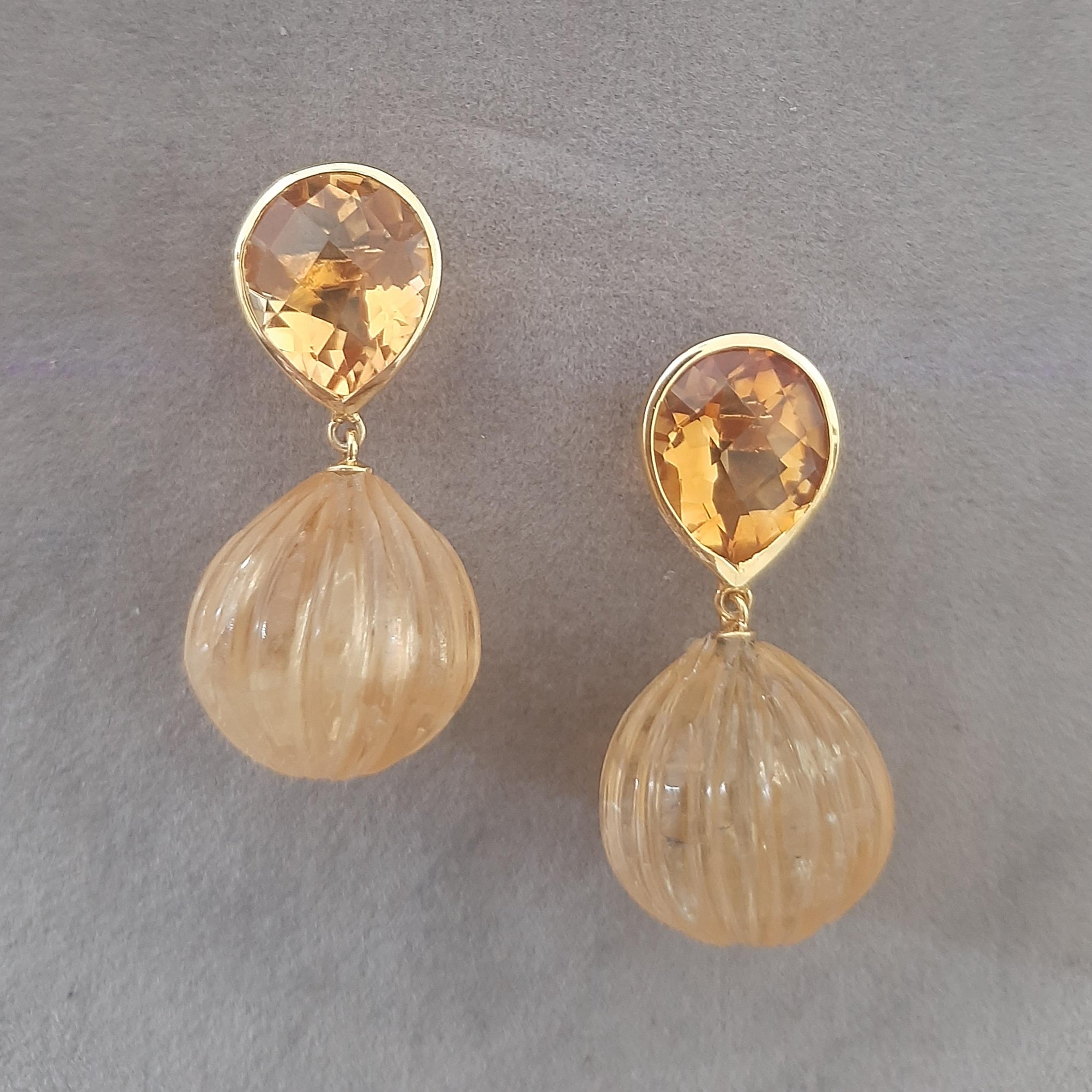 Citrin  Facettierte Birne Form geschnitzt Citrin Rund  Drops 14k Massiv Gelbgold im Angebot 6