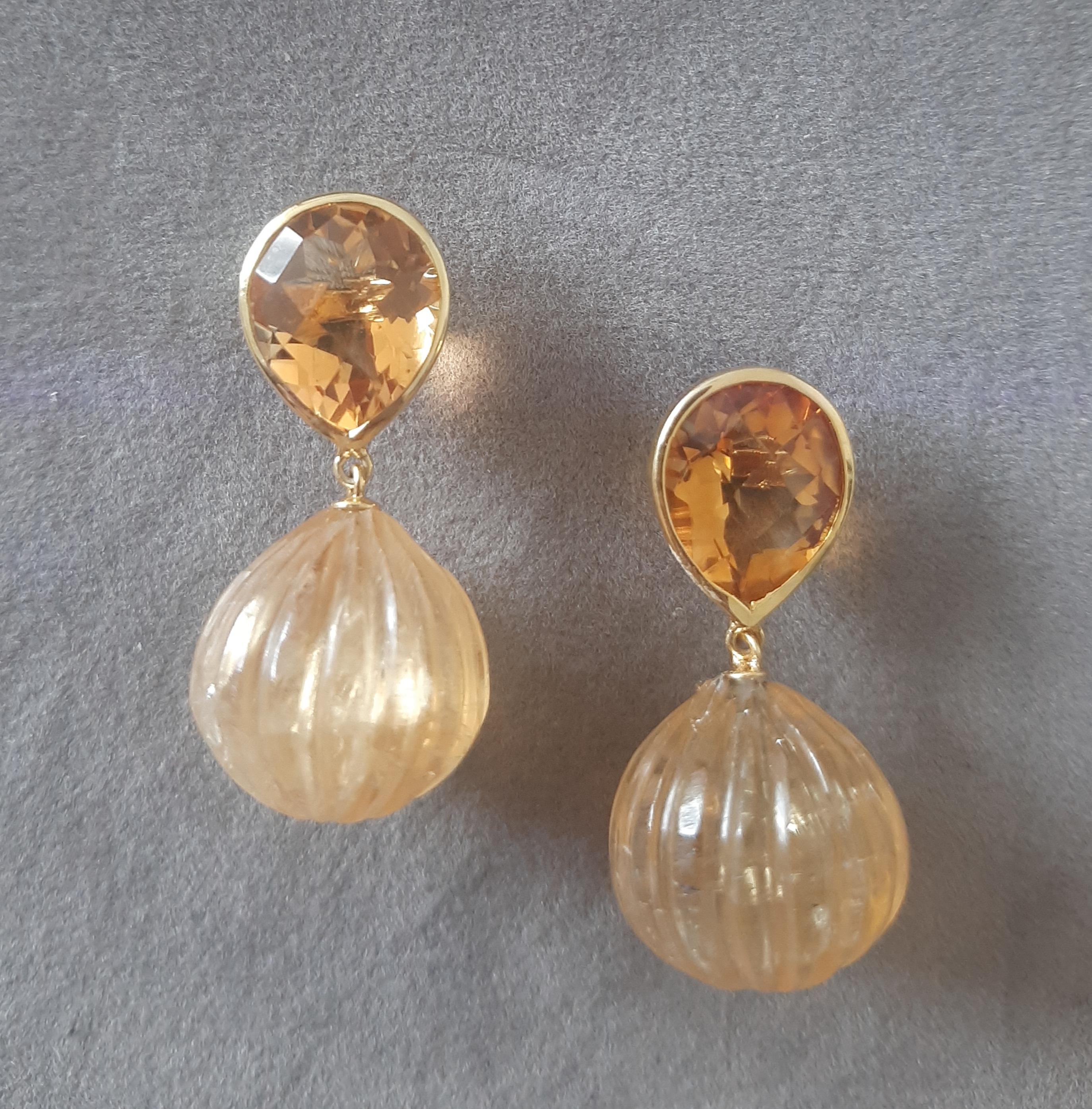 Citrin  Facettierte Birne Form geschnitzt Citrin Rund  Drops 14k Massiv Gelbgold im Angebot 7