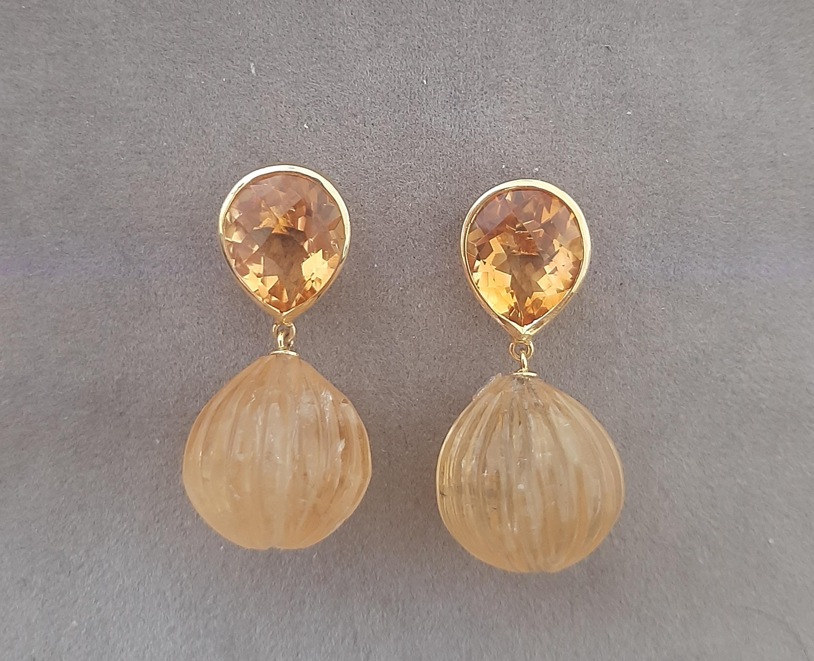 Citrin  Facettierte Birne Form geschnitzt Citrin Rund  Drops 14k Massiv Gelbgold im Angebot 8