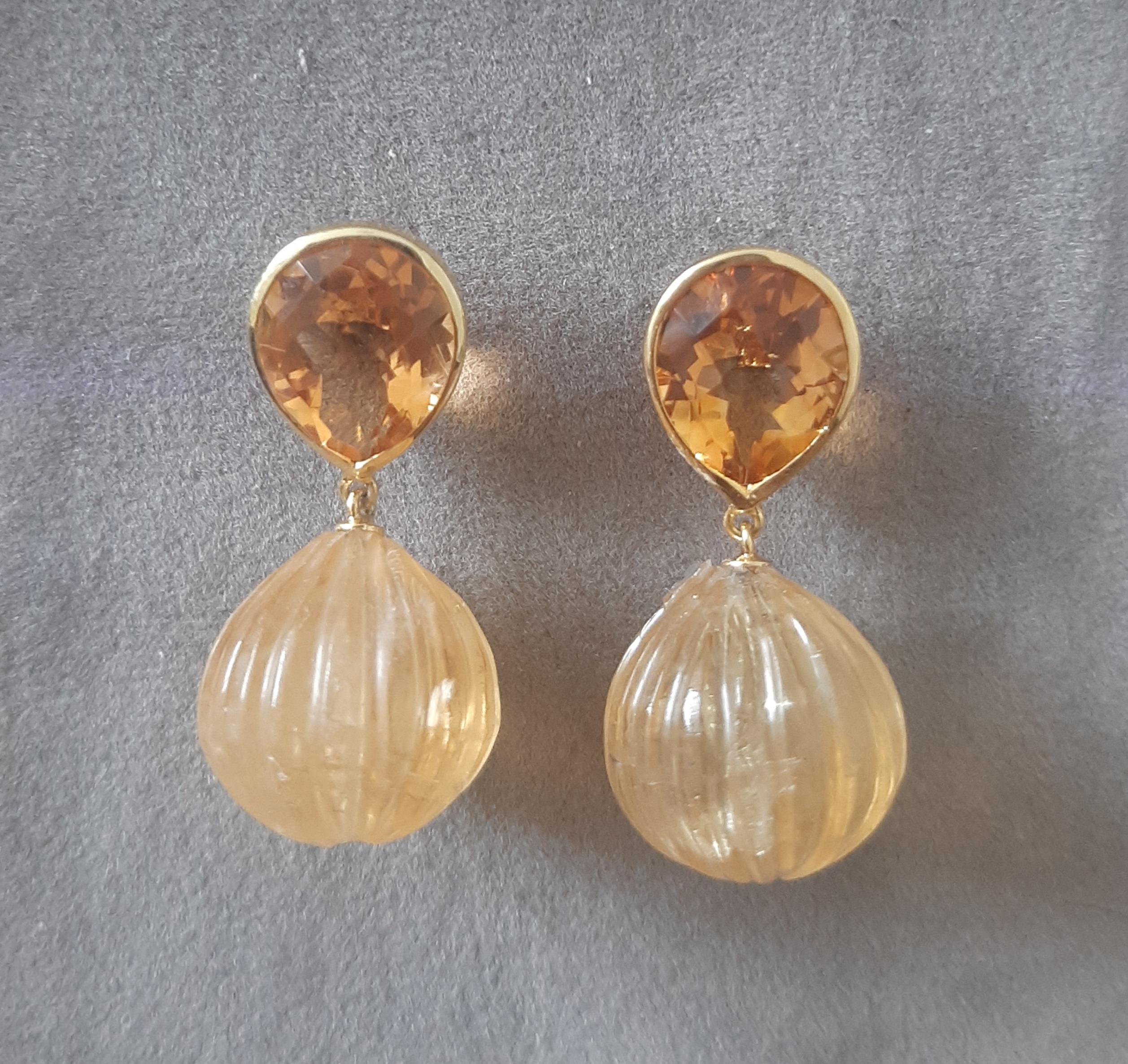 Citrin  Facettierte Birne Form geschnitzt Citrin Rund  Drops 14k Massiv Gelbgold im Angebot 9