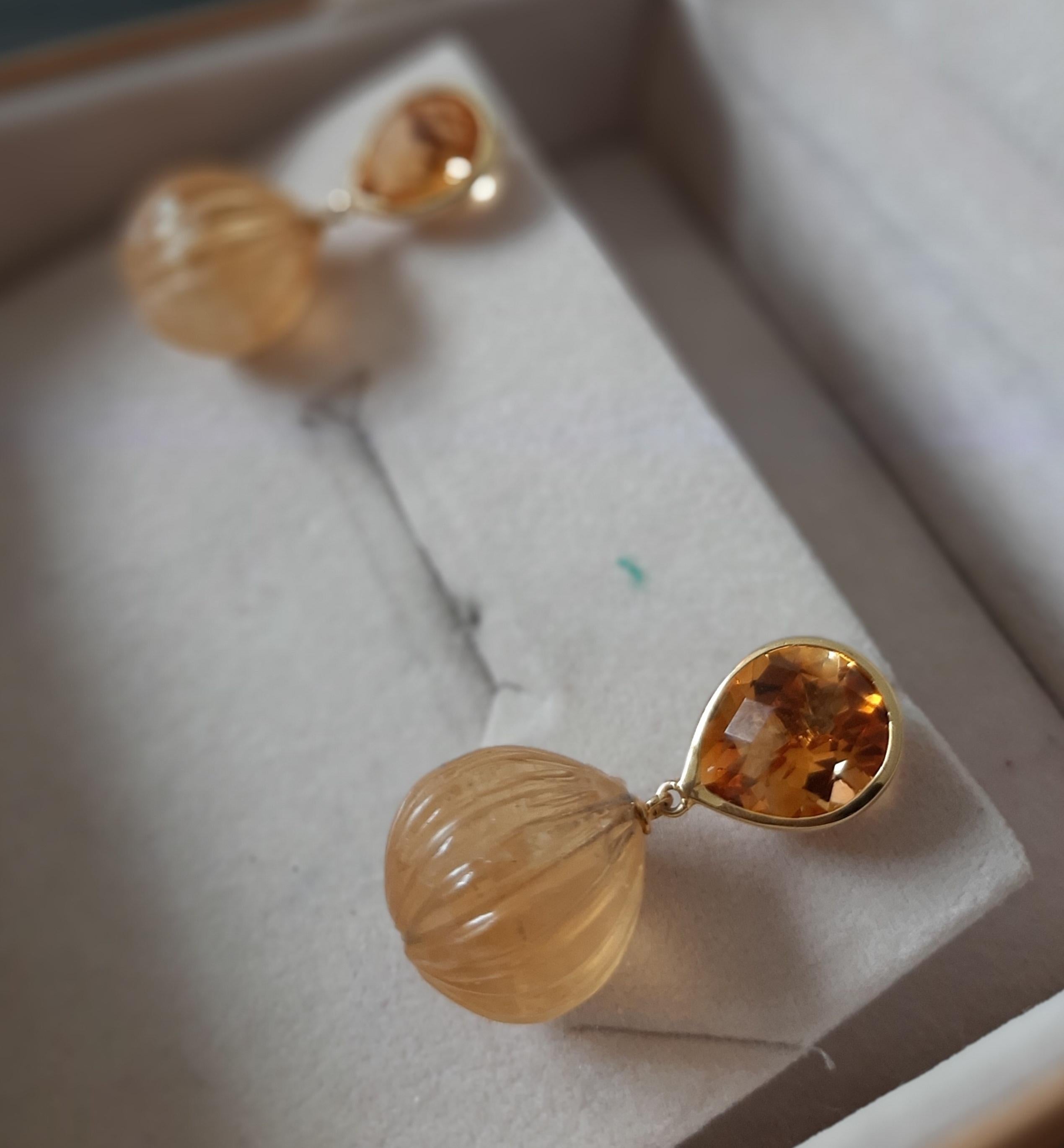 Citrin  Facettierte Birne Form geschnitzt Citrin Rund  Drops 14k Massiv Gelbgold (Künstler*in) im Angebot