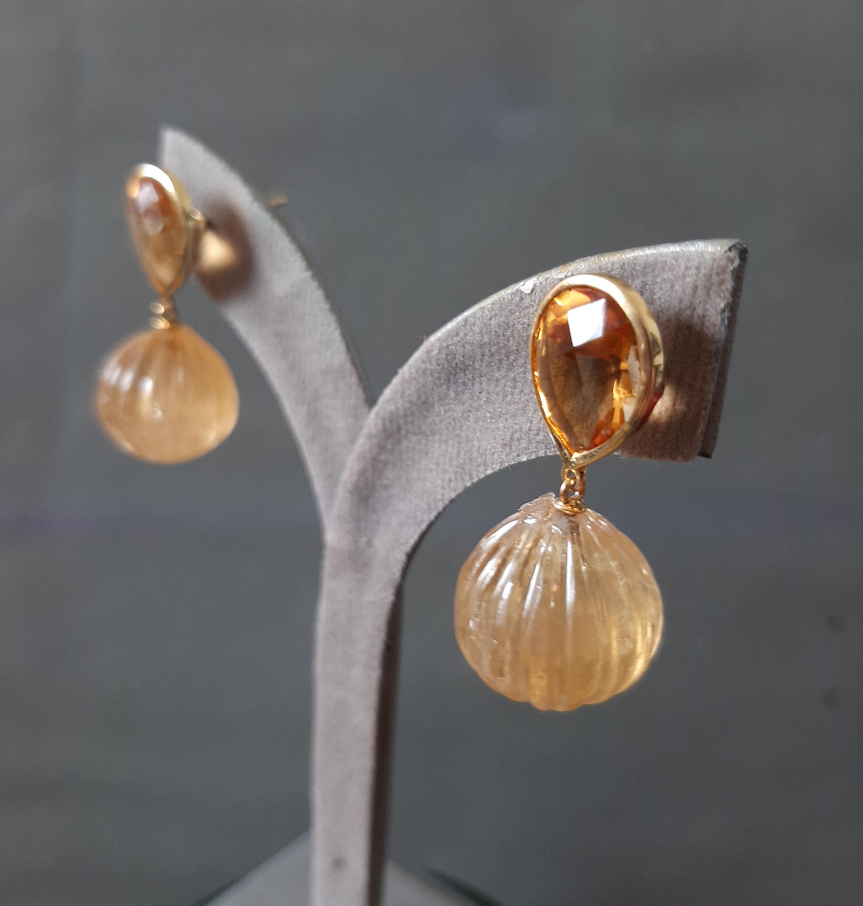 Citrin  Facettierte Birne Form geschnitzt Citrin Rund  Drops 14k Massiv Gelbgold Damen im Angebot