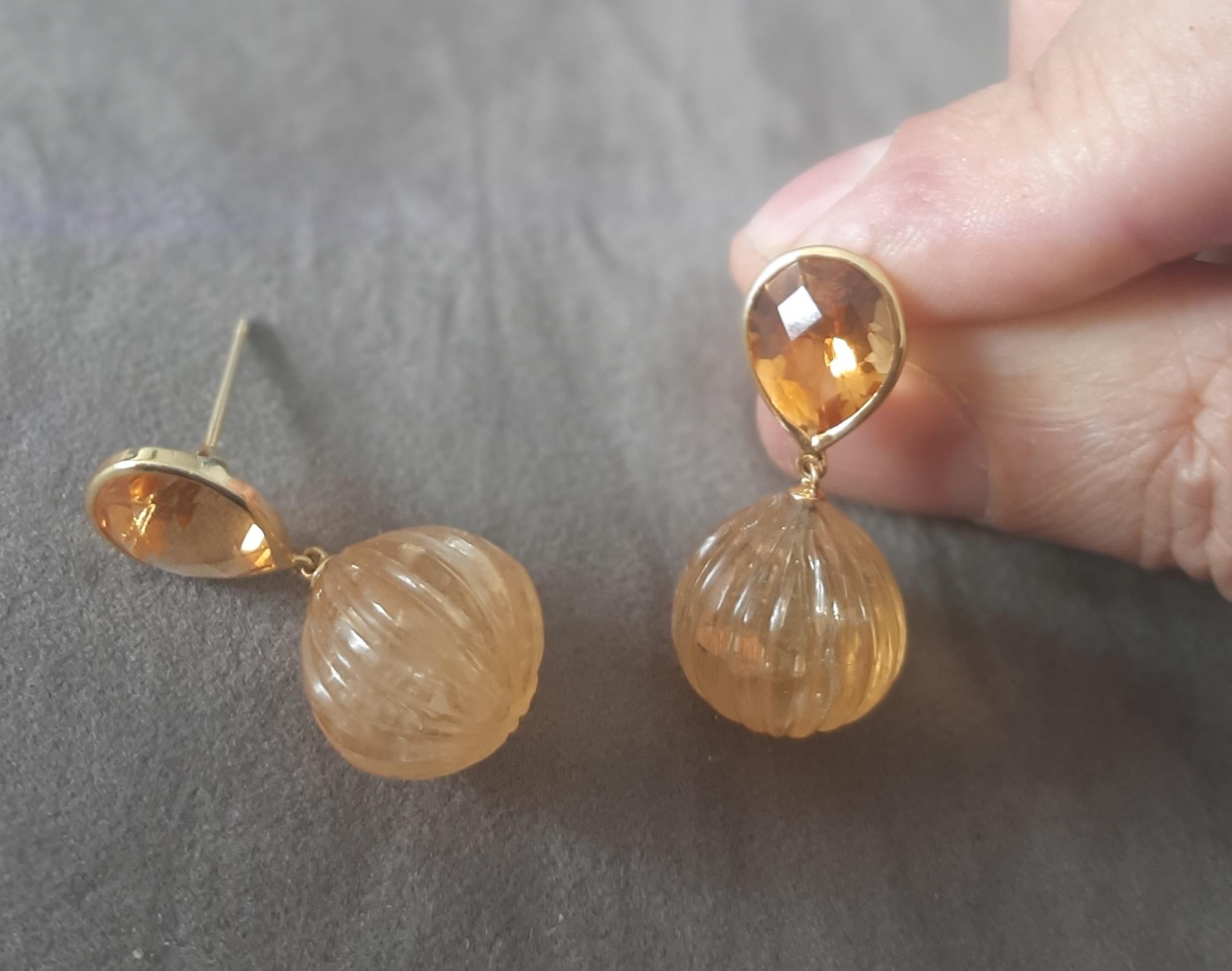 Citrin  Facettierte Birne Form geschnitzt Citrin Rund  Drops 14k Massiv Gelbgold im Angebot 2