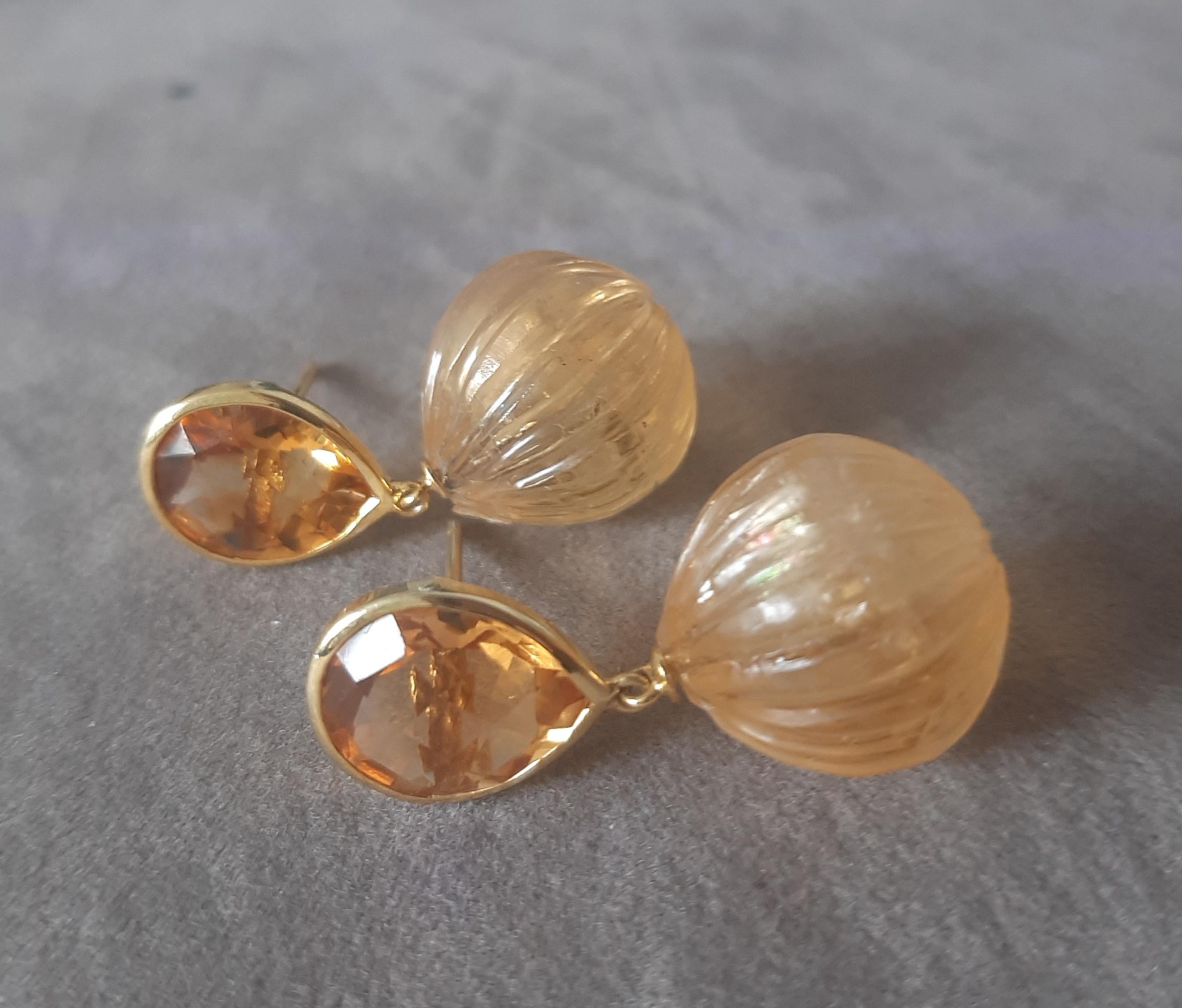 Citrin  Facettierte Birne Form geschnitzt Citrin Rund  Drops 14k Massiv Gelbgold im Angebot 3