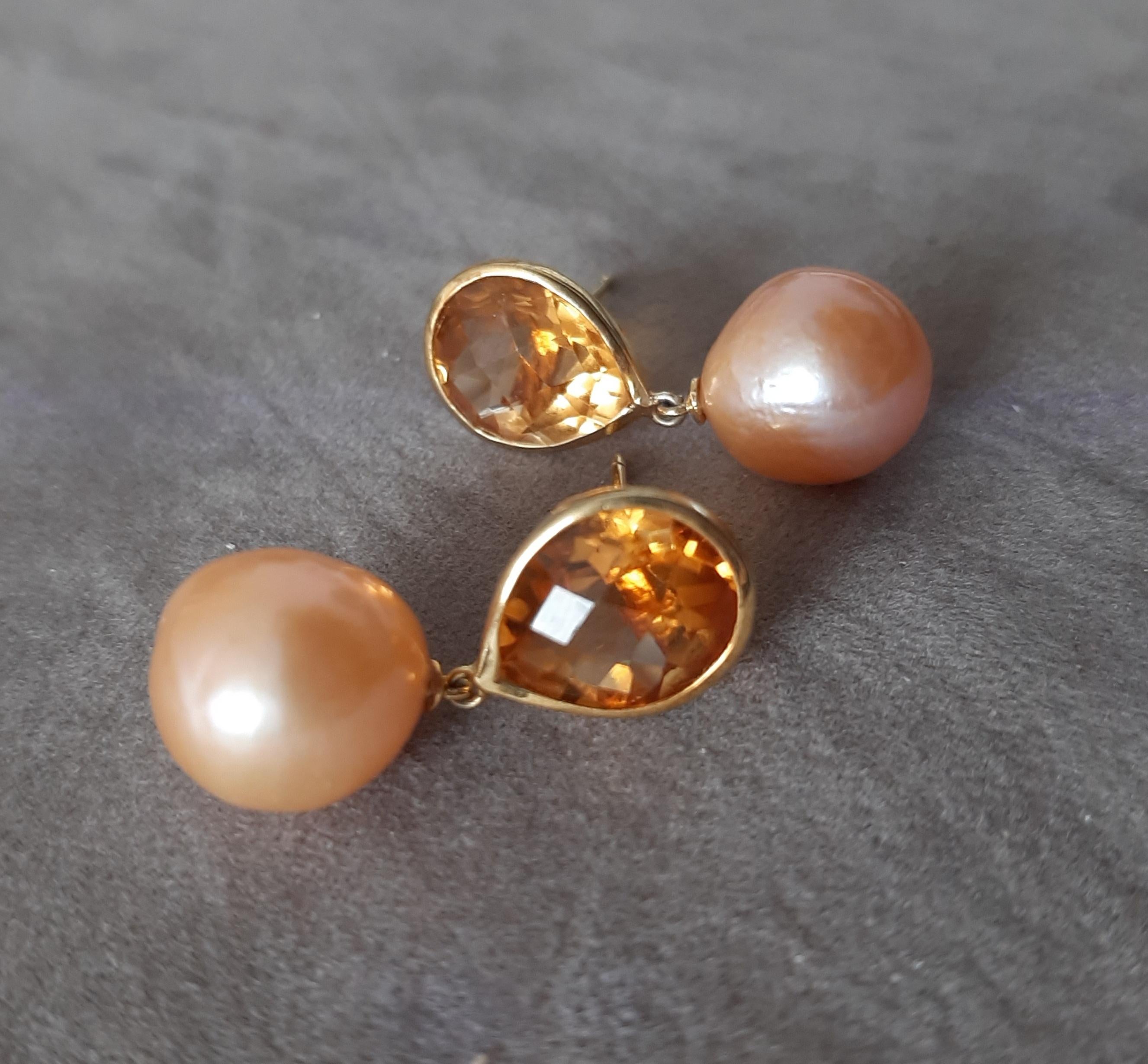 Citrin Facettiert Birne Form Natürlich Goldene Farbe  Barocke Perlen 14k Gelbgold im Angebot 4