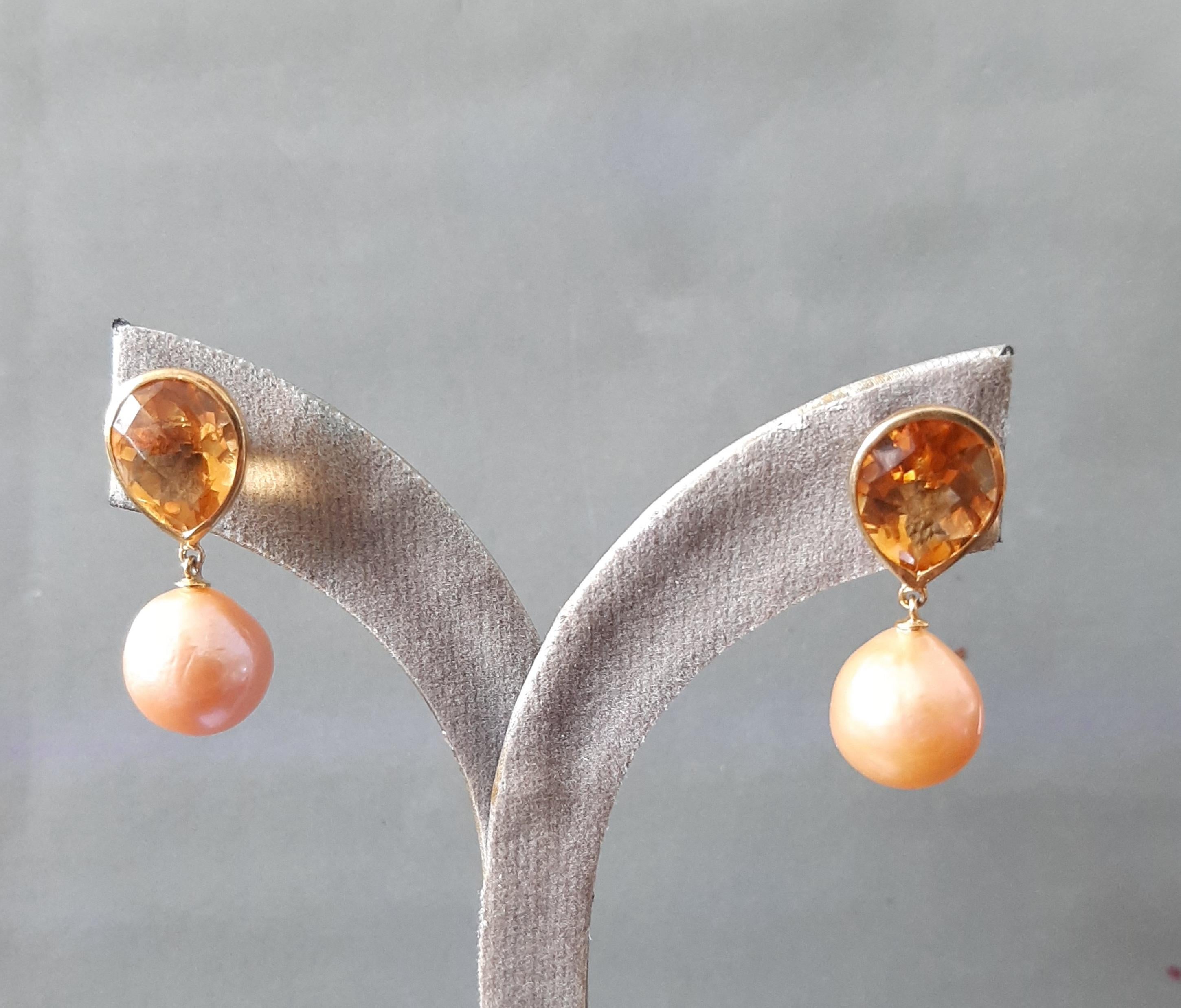 Citrin Facettiert Birne Form Natürlich Goldene Farbe  Barocke Perlen 14k Gelbgold (Gemischter Schliff) im Angebot