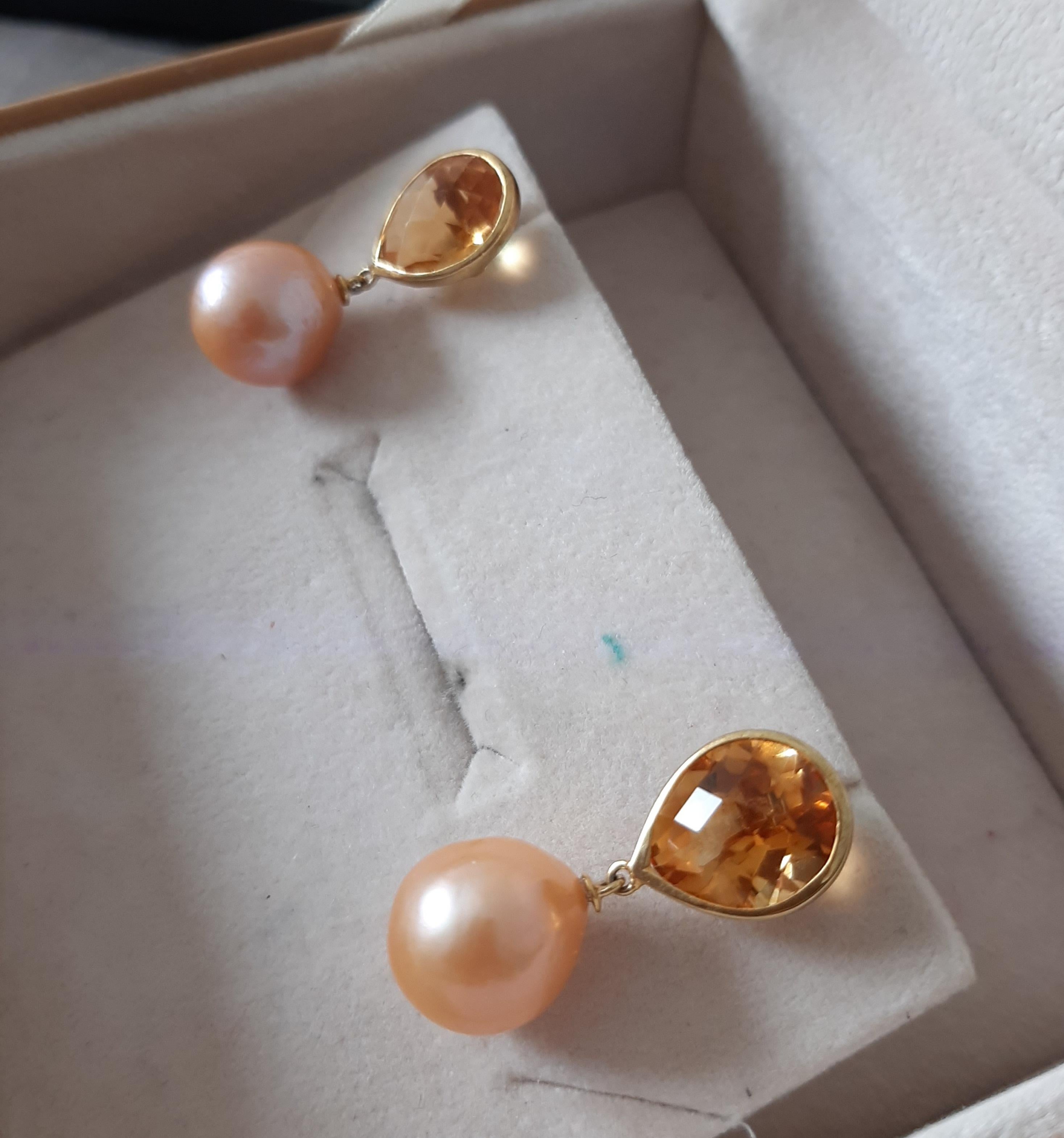Citrin Facettiert Birne Form Natürlich Goldene Farbe  Barocke Perlen 14k Gelbgold im Zustand „Neu“ im Angebot in Bangkok, TH