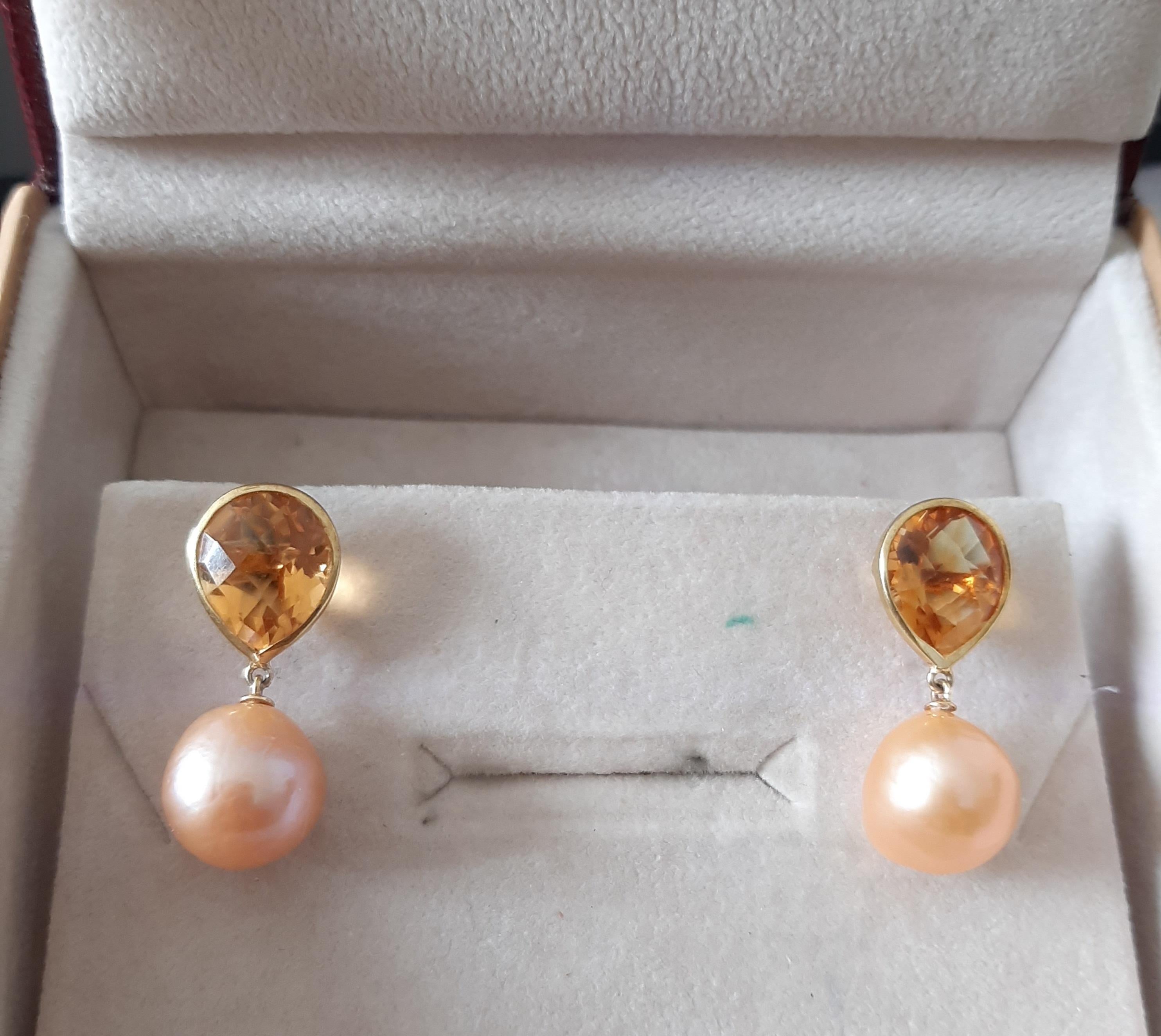 Citrin Facettiert Birne Form Natürlich Goldene Farbe  Barocke Perlen 14k Gelbgold Damen im Angebot