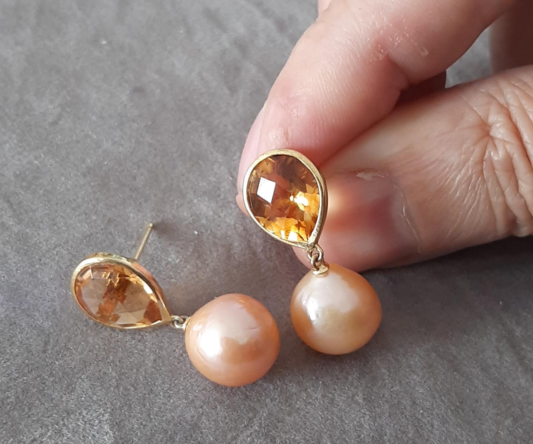 Citrin Facettiert Birne Form Natürlich Goldene Farbe  Barocke Perlen 14k Gelbgold im Angebot 1