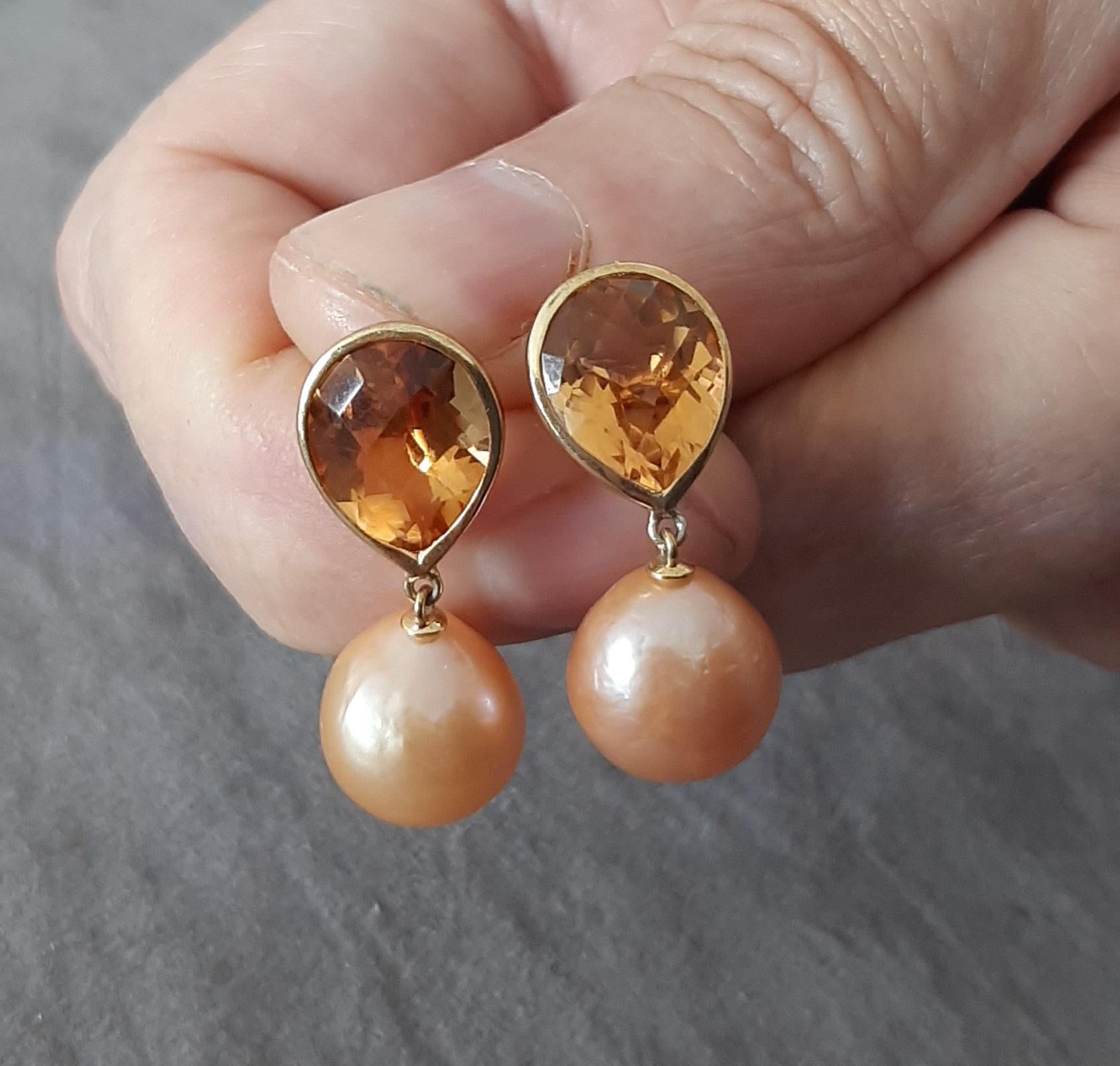 Citrin Facettiert Birne Form Natürlich Goldene Farbe  Barocke Perlen 14k Gelbgold im Angebot 2