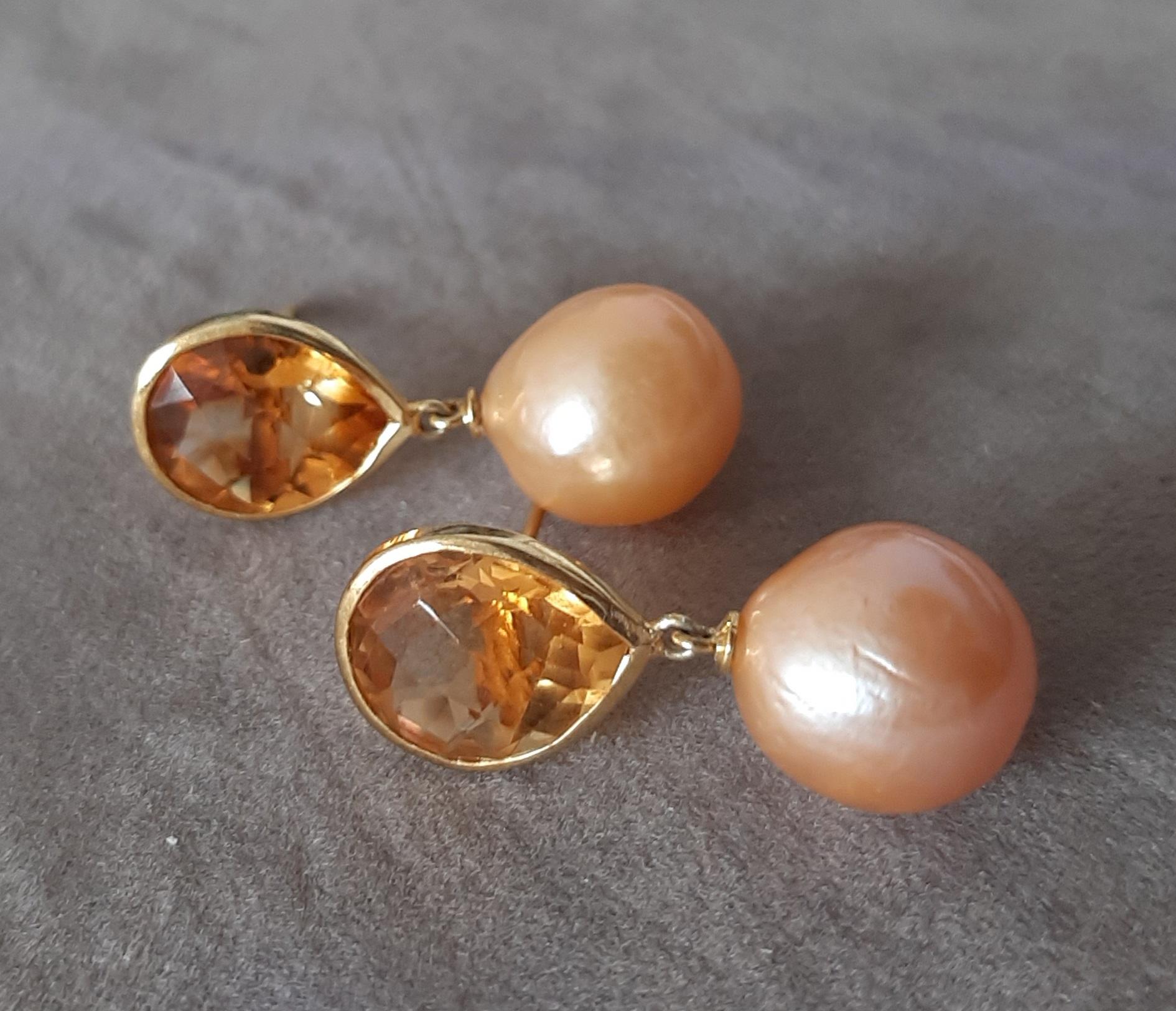 Citrin Facettiert Birne Form Natürlich Goldene Farbe  Barocke Perlen 14k Gelbgold im Angebot 3