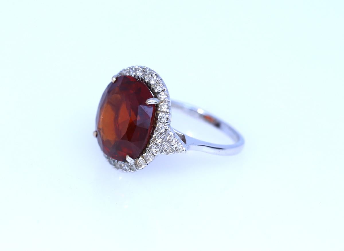 Citrine Flame-Red Diamonds Ring White 18 Karat Gold, 1960 In Good Condition In Herzelia, Tel Aviv