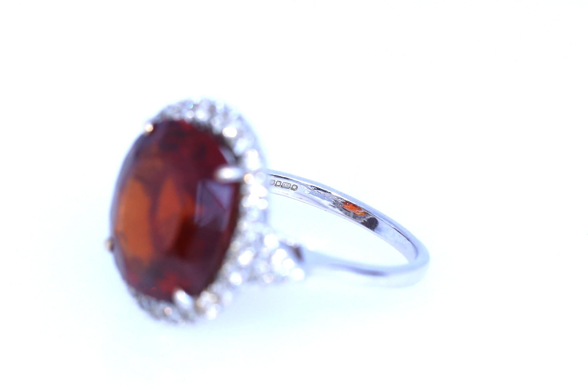 Women's Citrine Flame-Red Diamonds Ring White 18 Karat Gold, 1960