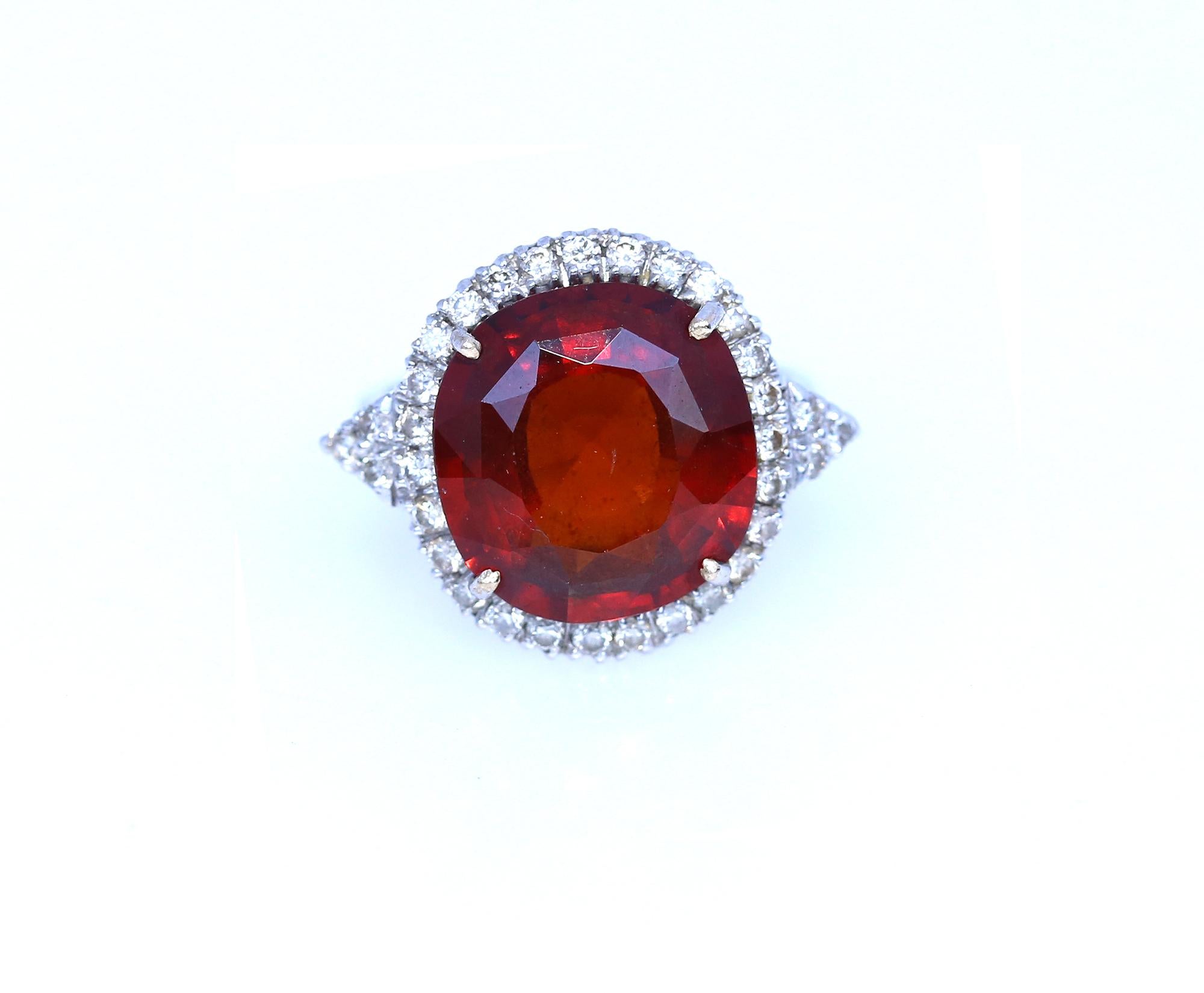 Citrine Flame-Red Diamonds Ring White 18 Karat Gold, 1960 2