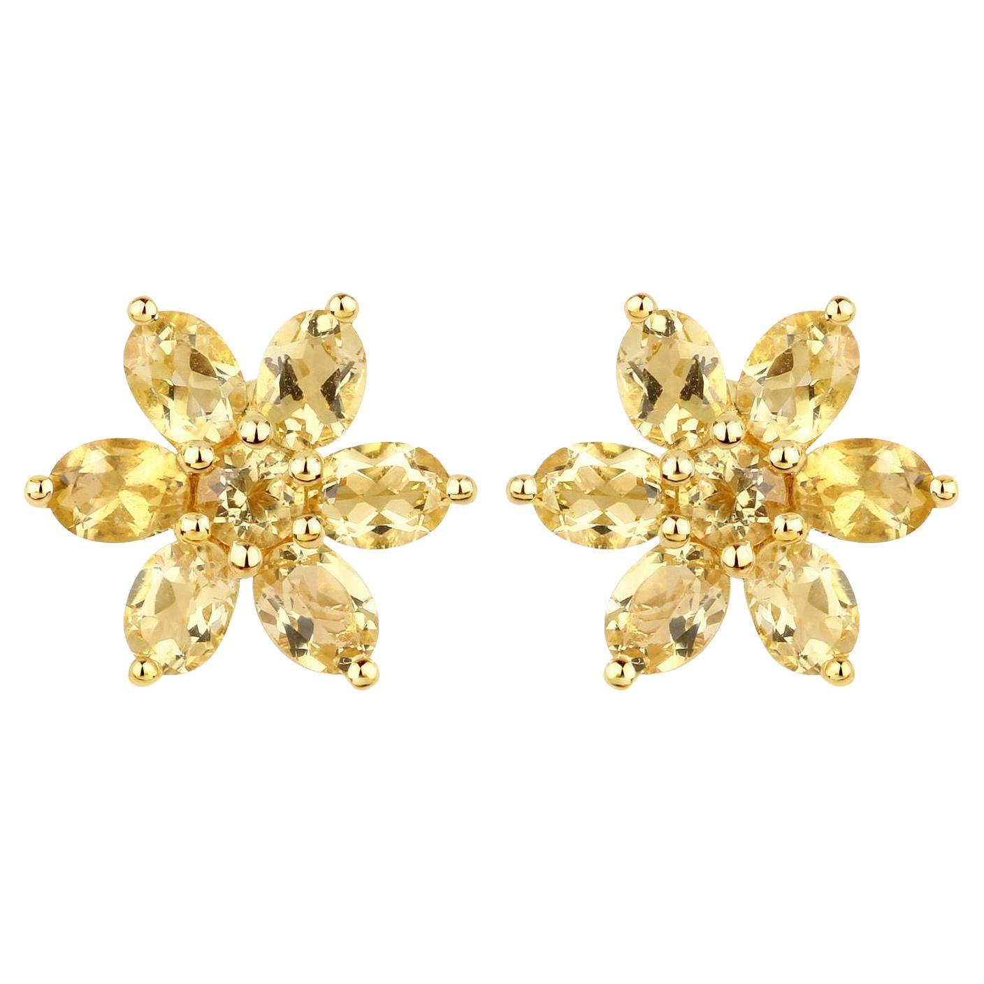 Citrine Floral Earrings 2.12 Carats Total 