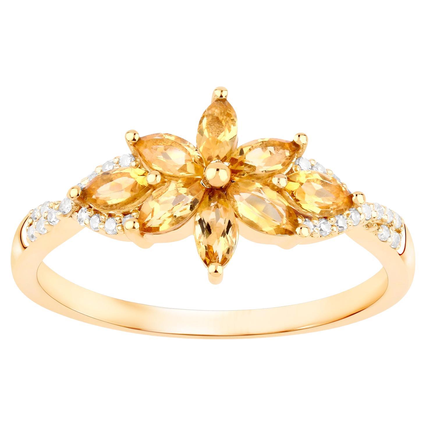 Citrine Flower Ring Diamond Setting 0.7 Carats 10K Gold
