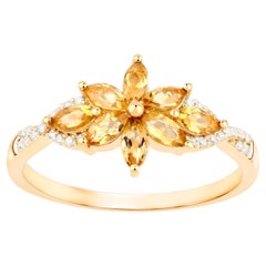 Citrin-Blumenring mit Diamantfassung 0,7 Karat 10K Gold, Citrin