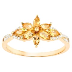 Citrine Flower Ring Diamond Setting 0.7 Carats 10K Gold
