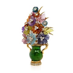 Green Tourmaline Flower Vase Brooch