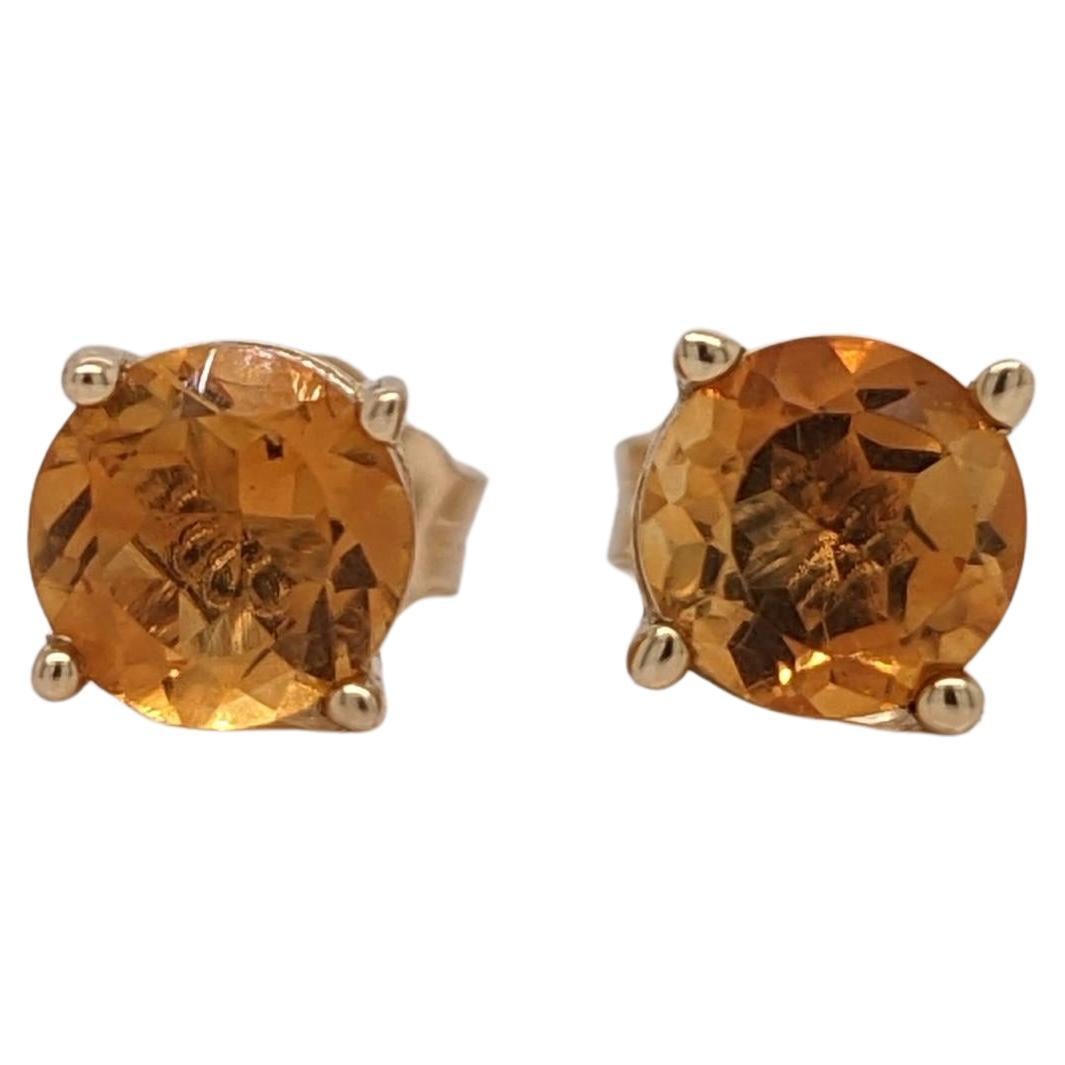 Citrine Four Prong Solitaire Stud Earrings in Solid 14K Gold Round 5mm