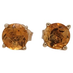 Citrine Four Prong Solitaire Stud Earrings in Solid 14K Gold Round 5mm