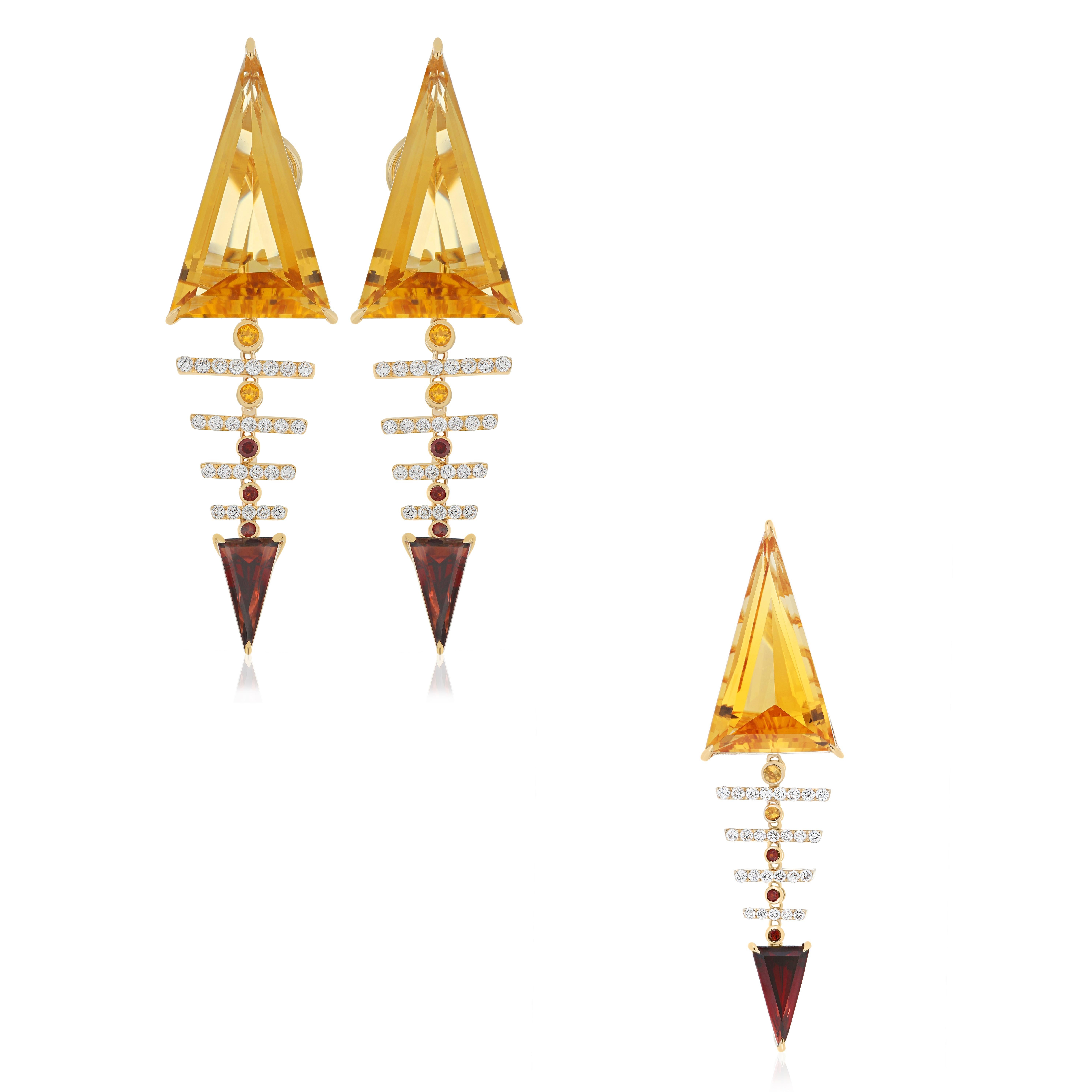 Citrine, Garnet and Diamond Dangle Earring Pendant Set in 14K Yellow Gold For Sale 4