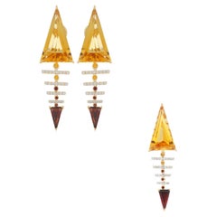 Citrine, Garnet and Diamond Dangle Earring Pendant Set in 14K Yellow Gold