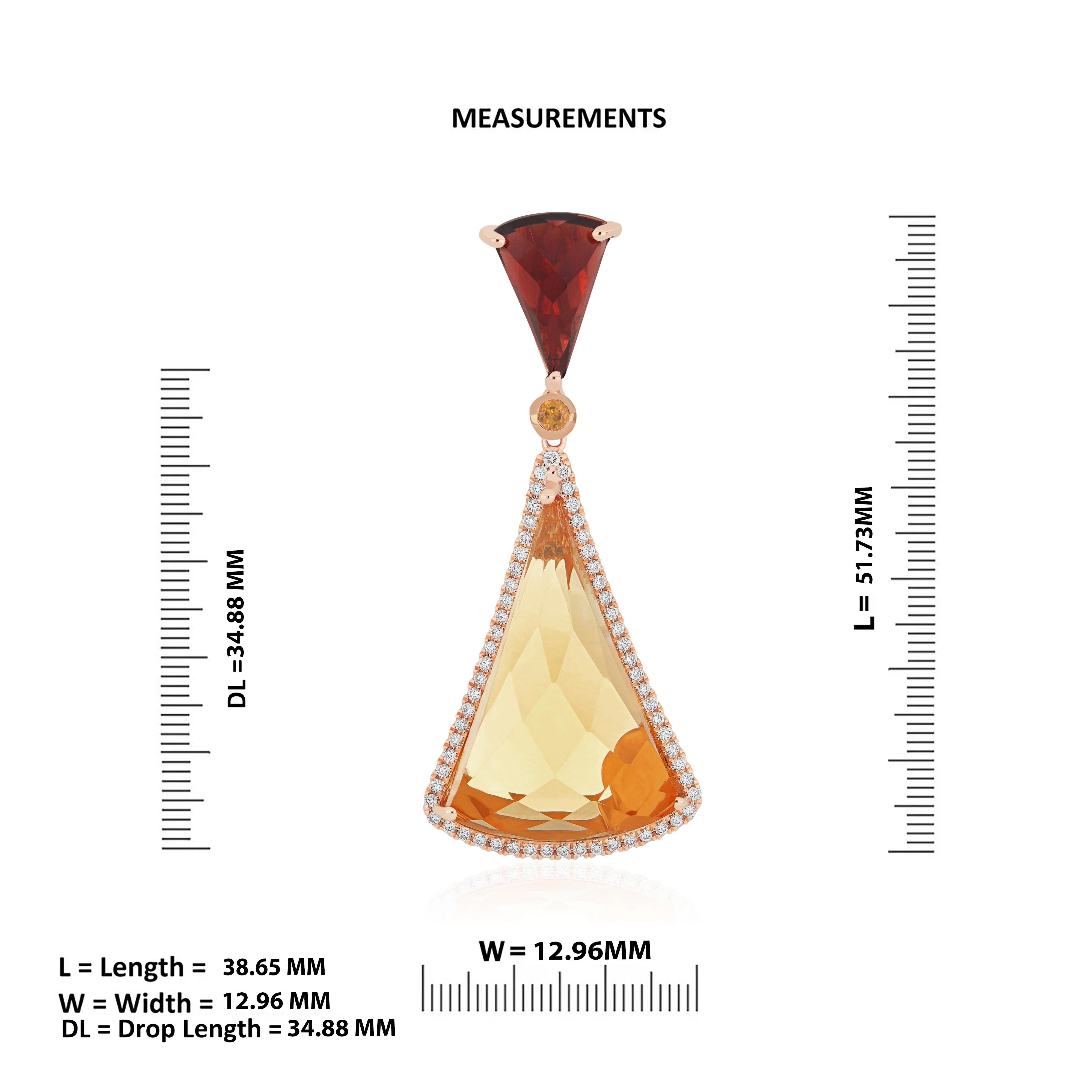 Citrine, Garnet and Diamond Studded Earring Pendant Set 14k Rose Gold For Sale 4