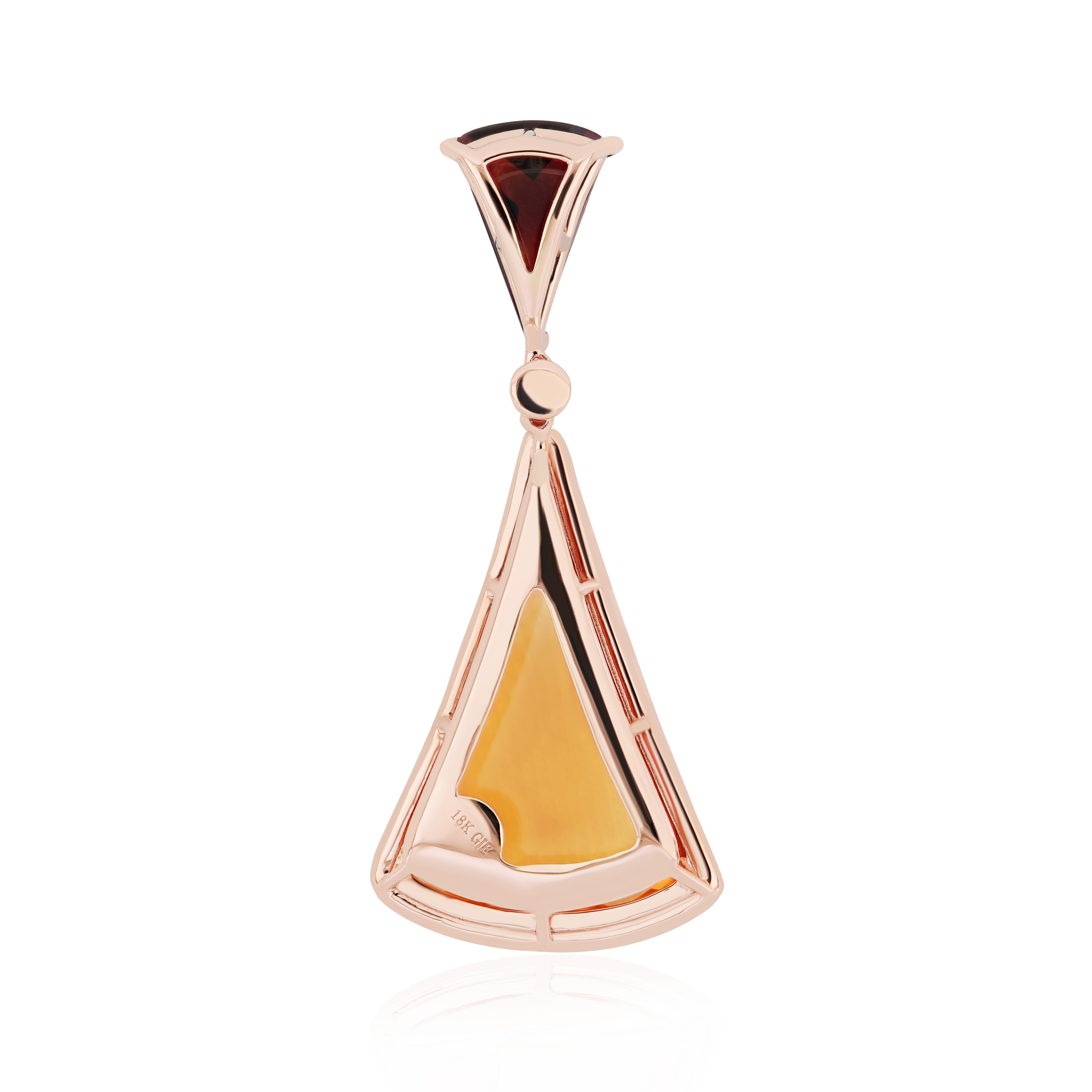 Citrine, Garnet and Diamond Studded Earring Pendant Set 14k Rose Gold For Sale 3