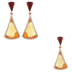 Citrine, Garnet and Diamond Studded Earring Pendant Set 14k Rose Gold