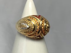 Citrine Garnet Diamond Retro Cocktail Ring Midcentury Bombe 14 Karat Gold