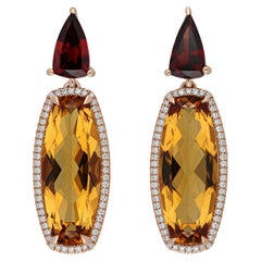 Citrine, Garnet & Diamond Studded Bespoke Earring in 18 Karat Gold