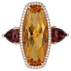 Citrine, Garnet & Diamond Studded Bespoke Ring in 18 Karat Gold