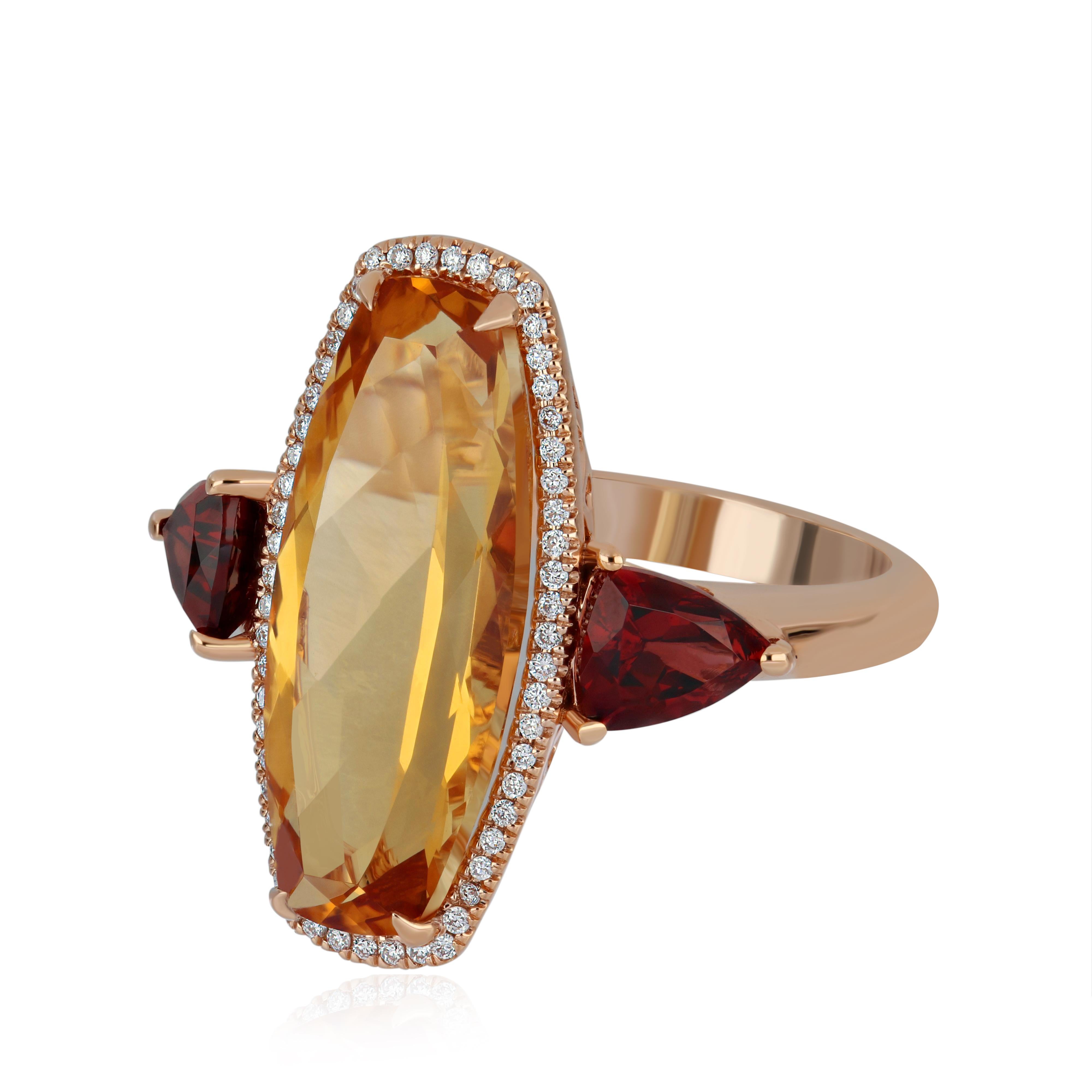 Citrine, Garnet & Diamond Studded Ring, Pendant & Earring set in 18 Karat Gold For Sale 5