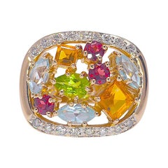 Citrine, Garnet, Peridot, Tourmaline & .42 CTW Diamond Natural Multi Stone Ring