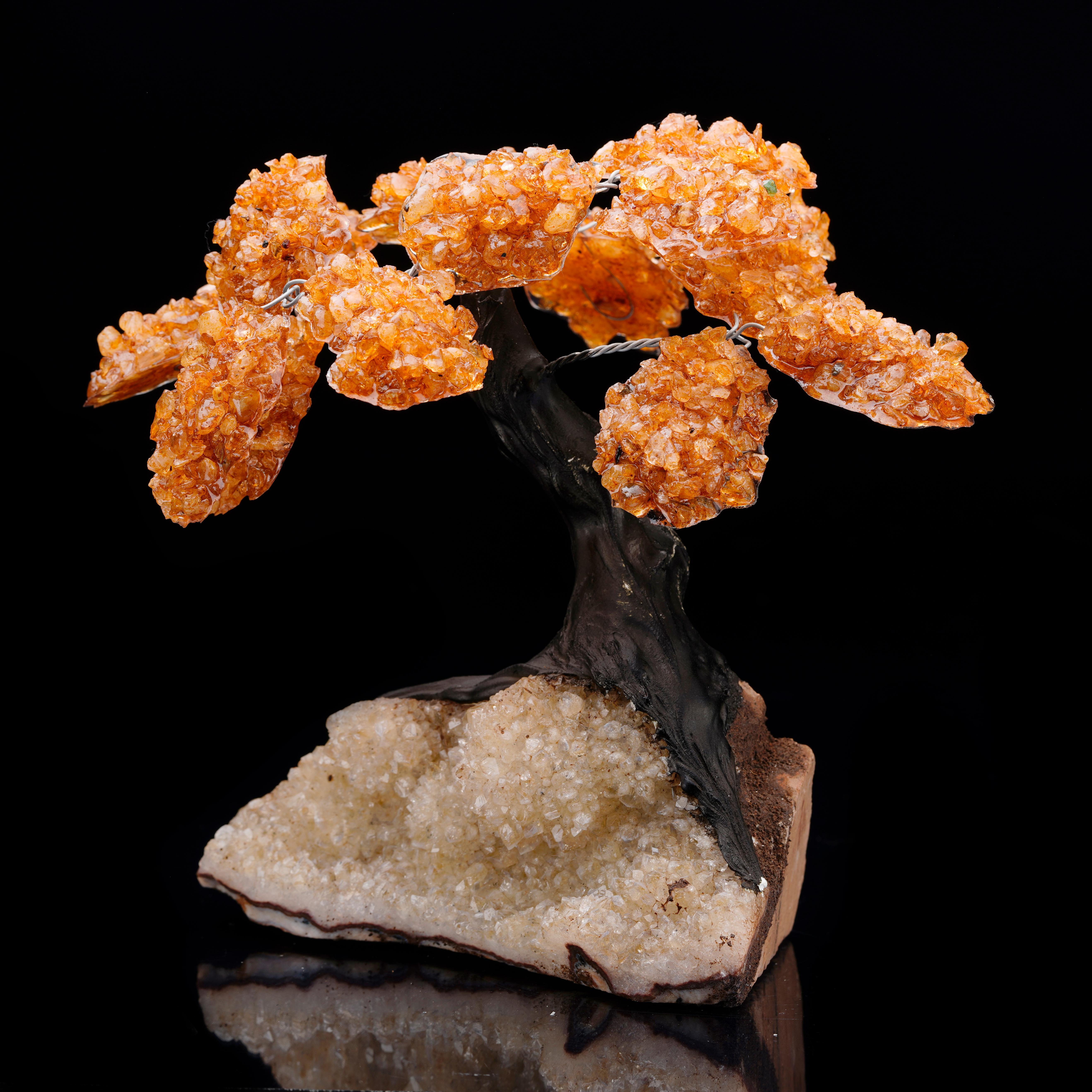 Hand-Crafted Citrine Gem Tree on Quartz Cluster Base For Sale