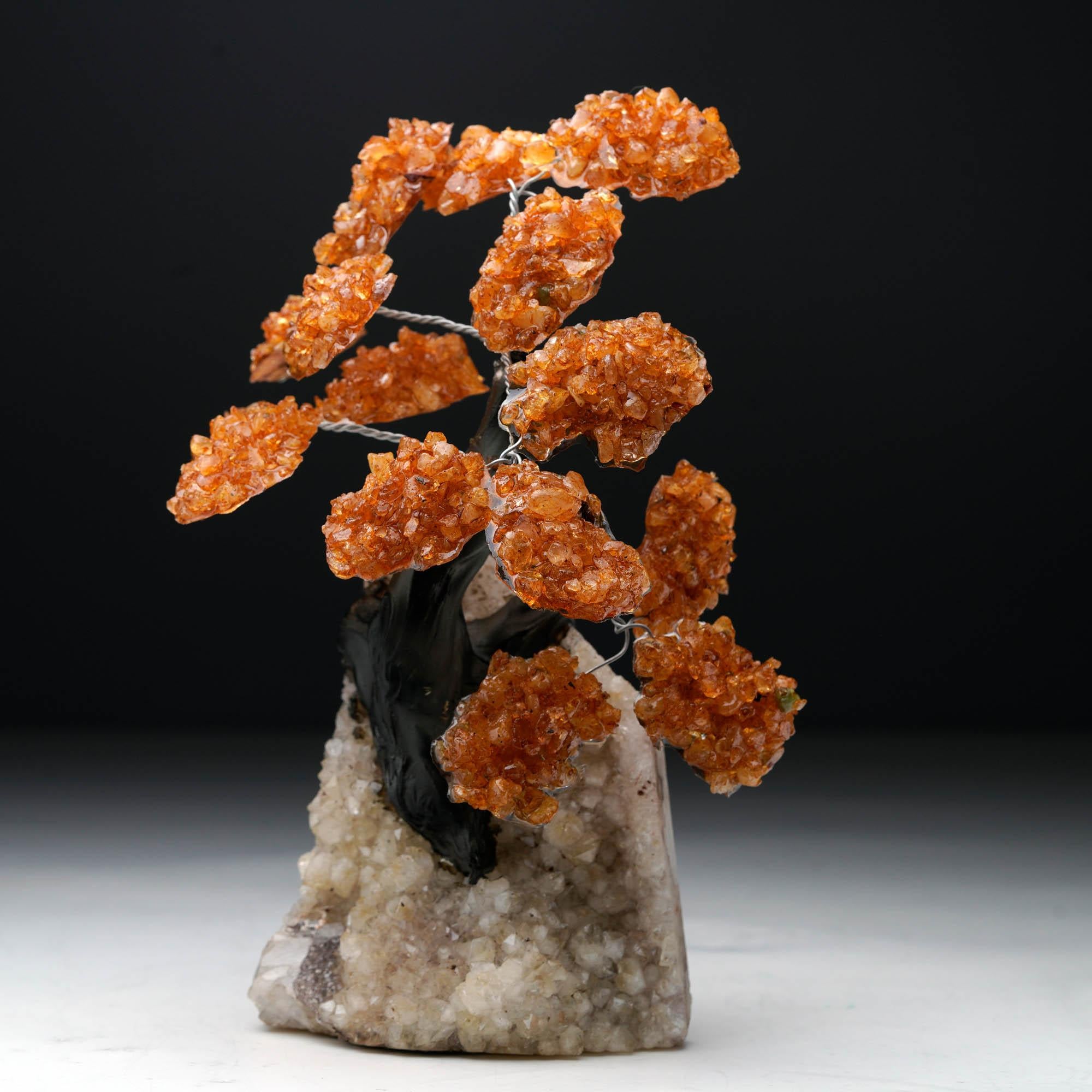 Metal Citrine Gem Tree on Quartz Cluster Base For Sale