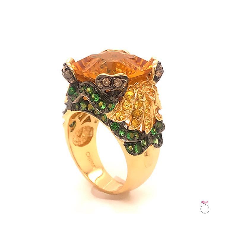 Citrine Gemstone Cocktail Ring -14k Yellow Gold In Excellent Condition For Sale In Honolulu, HI